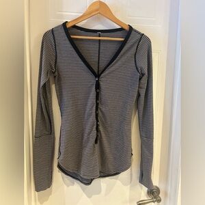 Women’s Lululemon Striped Long-Sleeve Henley Top- size 8 according to meas.